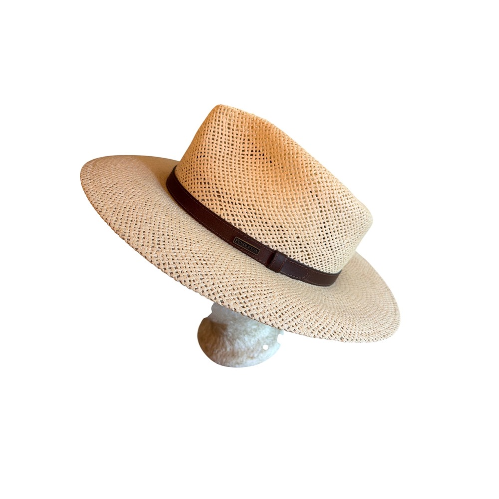 Pendleton Fedora Tan Straw Sun Hat Brown Faux Leather Band Adjustable Western